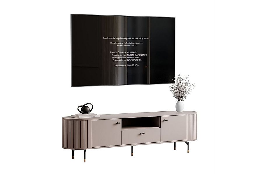 yourhouse24 TV-Schrank LINNEA 180cm 2D1S Runde Ecken Lamellen Kaschmir/Schw günstig online kaufen