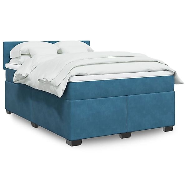 vidaXL Boxspringbett mit Matratze Blau 140x200 cm Samt 3288634 günstig online kaufen