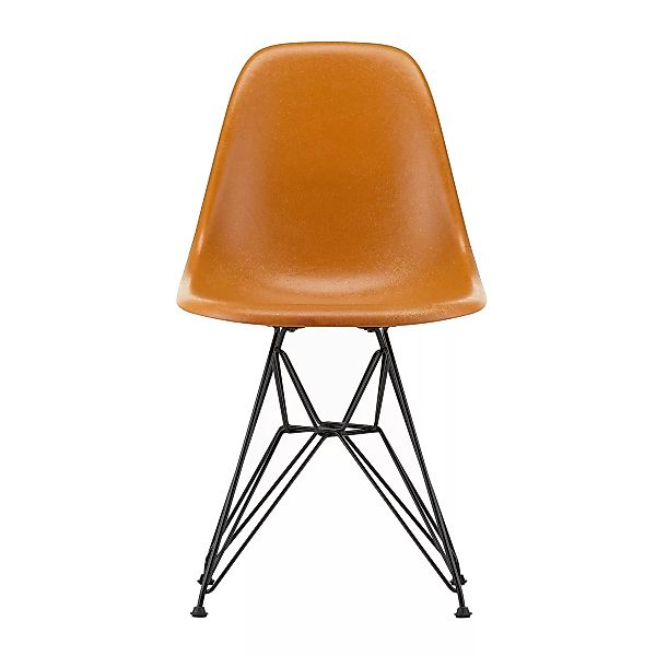 Vitra - Eames Fiberglass Side Chair DSR Gestell schwarz - ocker dunkel/Sitz günstig online kaufen