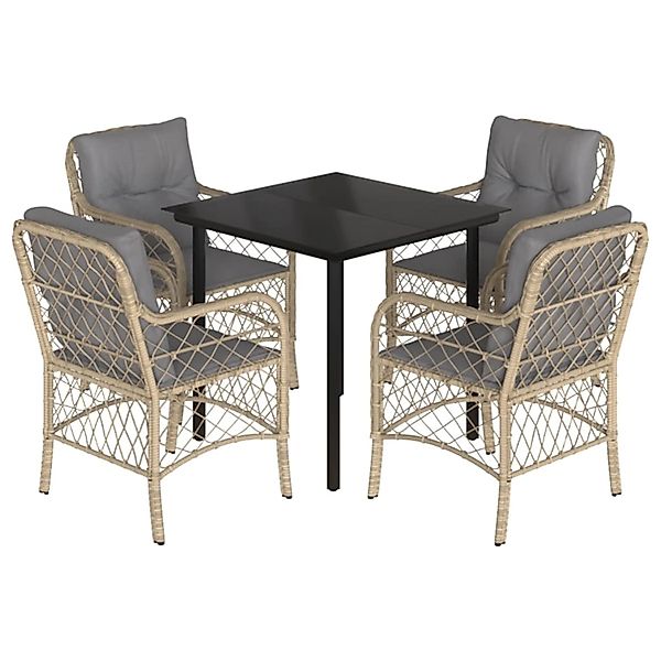 vidaXL 5-Tlg Garten-Essgruppe mit Kissen Beigemischung Poly Rattan 3212160 günstig online kaufen
