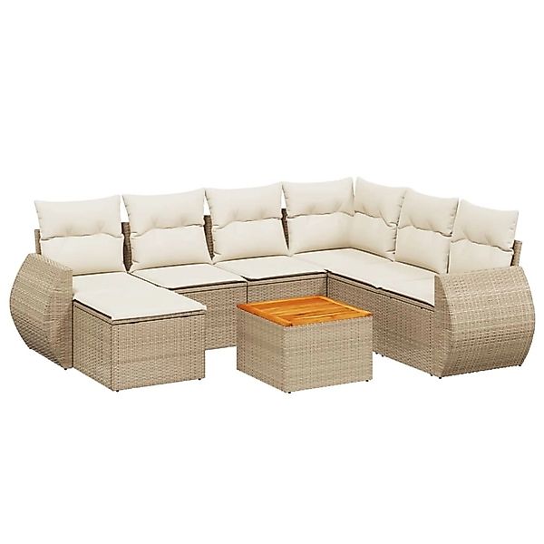 vidaXL 8-Tlg Garten-Sofagarnitur mit Kissen Beige Poly Rattan 3225120 günstig online kaufen