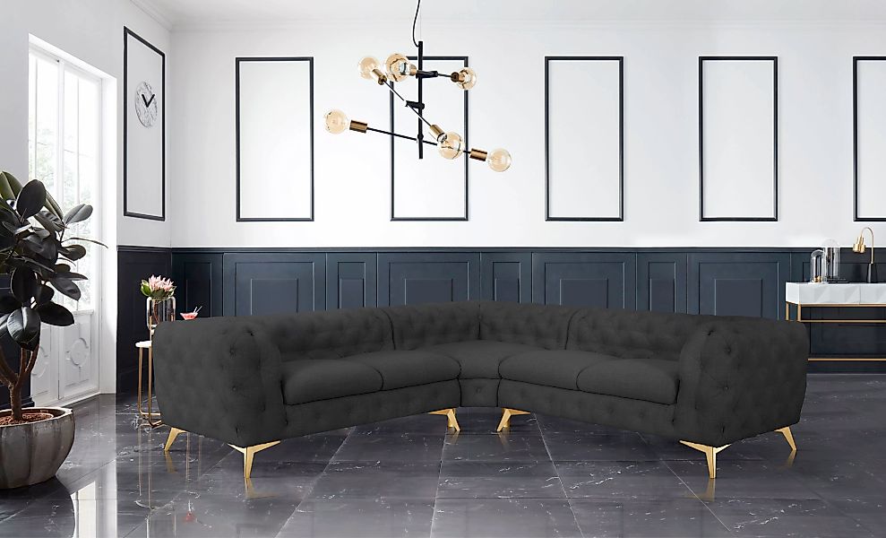 Leonique Chesterfield-Sofa "Ecksofa GLYNIS L-Form mit Wellenunterfederung, günstig online kaufen