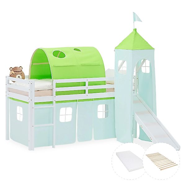 Homestyle4u Kinder Hochbett 90x200 Rutsche Matratze Grün Kinderbett 2983 günstig online kaufen