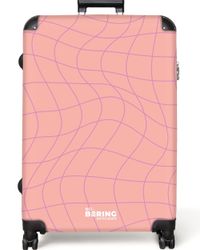 NoBoringSuitcases.com© Hartschalen-Trolley Rosa mit lila Wellenlinien günstig online kaufen