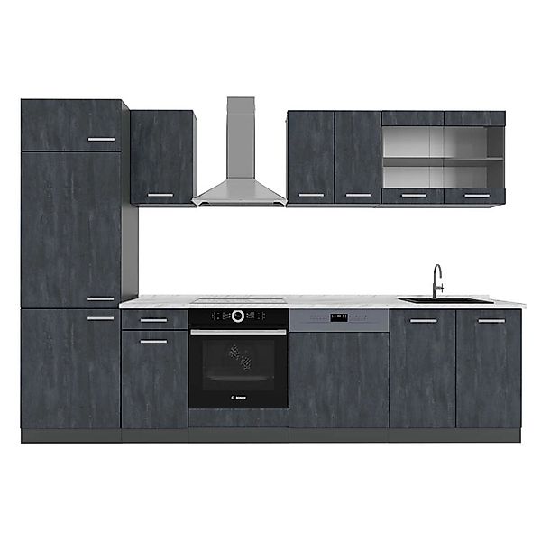 Vicco R-Line KomplettKüche Schwarz Beton/Anthrazit 300 cm AP Marmor günstig online kaufen
