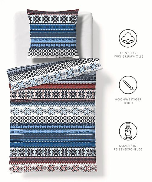 fleuresse Bettwäsche "Aspen" 2 Stk. tlg. Feinbiber mit nordischem Muster günstig online kaufen