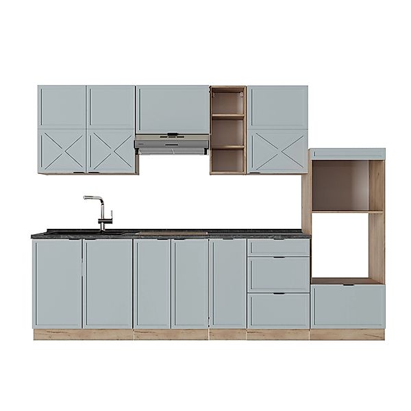 Vicco Fame-Line Küchenzeile Hellblau-grau/Goldkraft Eiche 280 cm AP Anthraz günstig online kaufen
