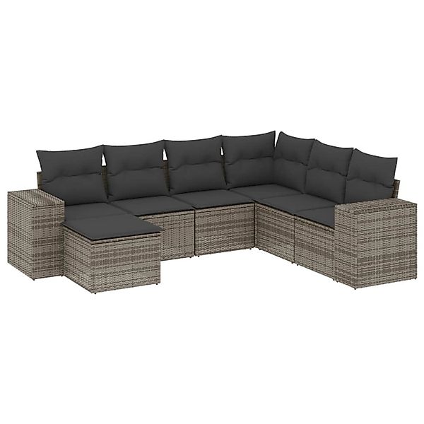 vidaXL 7-Tlg Garten-Sofagarnitur mit Kissen Grau Poly Rattan 3222899 günstig online kaufen