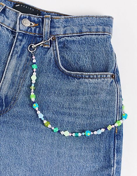 ASOS DESIGN – Fröhliche Jeanskette mit bunten Perlen-Silber günstig online kaufen