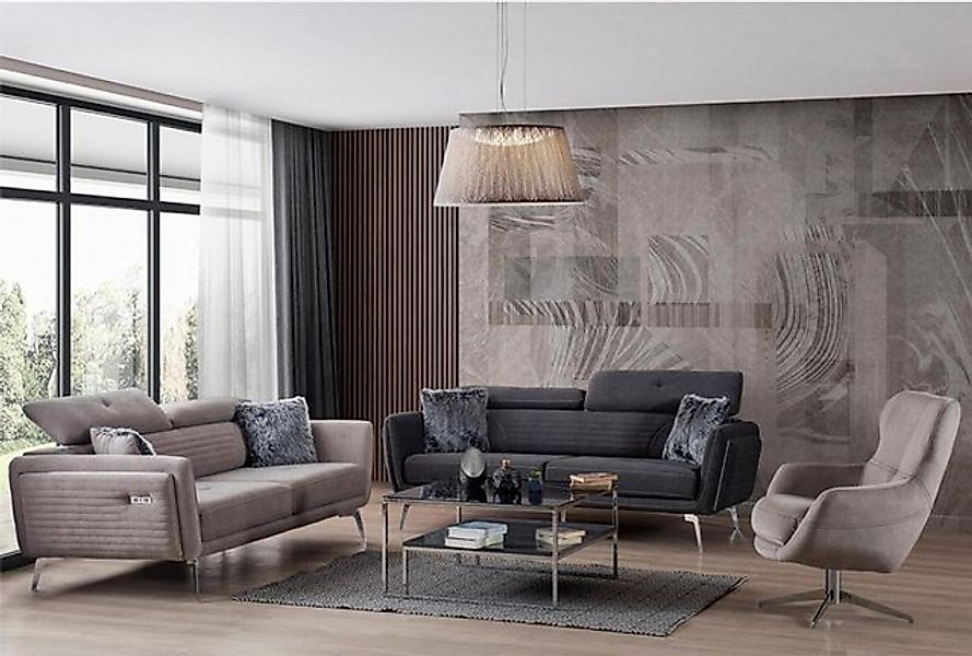 Xlmoebel Sofa Sofaset Polstermöbel Stoffsofa Couch Grau 3+3+1 Sitzgruppe, H günstig online kaufen