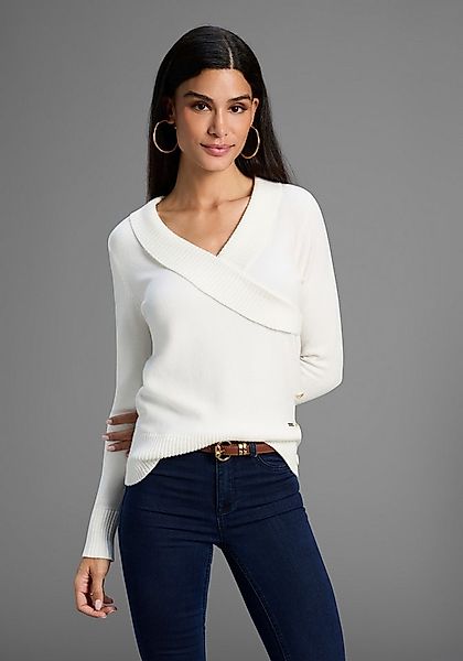 Bruno Banani Schalkragenpullover Strickmaterial, mit tiefem V-Ausschnitt, f günstig online kaufen