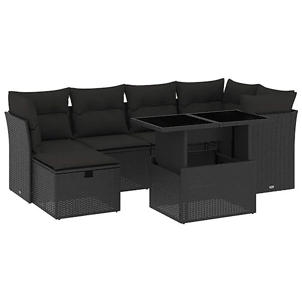 vidaXL 7-Tlg Garten-Sofagarnitur mit Kissen Schwarz Poly Rattan 3274655 günstig online kaufen