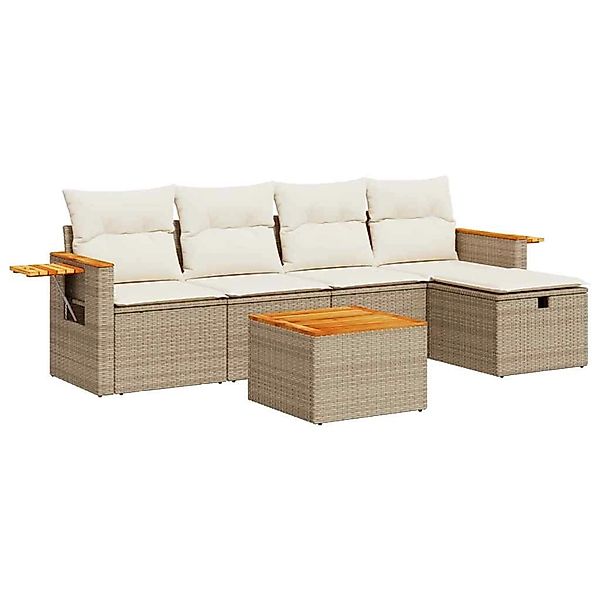 vidaXL 6-Tlg Garten-Sofagarnitur mit Kissen Beige Poly Rattan 3325964 günstig online kaufen