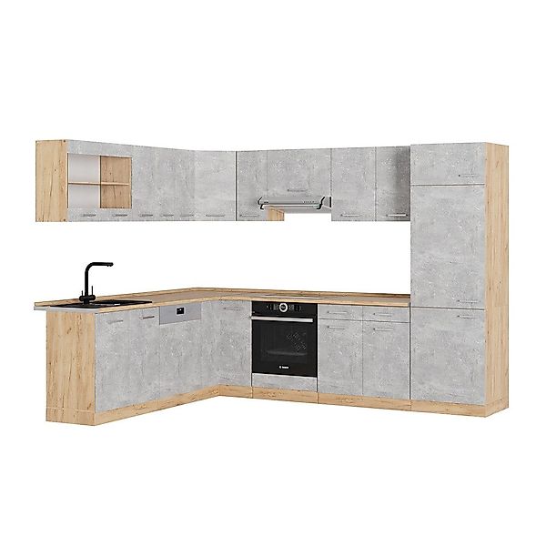 Vicco Winkelküche R-Line, Beton/Goldkraft Eiche, 227 günstig online kaufen