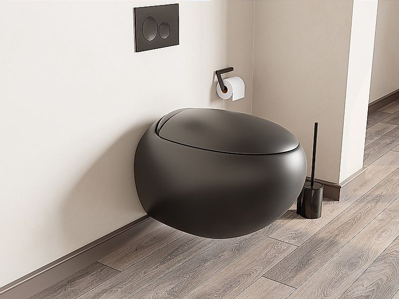 Sparset - Wand-WC aus mattschwarzer Keramik mit Trägergestell & Betätigungs günstig online kaufen
