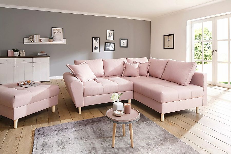 Home affaire Ecksofa "Rice L-Form", (Set, mit Hocker), mit Bonnellfederkern günstig online kaufen