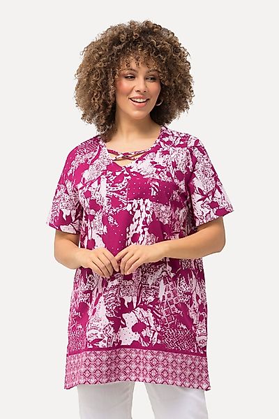 Ulla Popken Longshirt T-Shirt Patchdruck Zierbänder günstig online kaufen