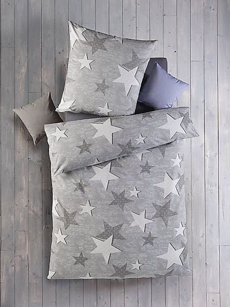 Optidream Bettwäsche Set Renforcé 135x200 Baumwolle Sterne grau, Renforcé, günstig online kaufen