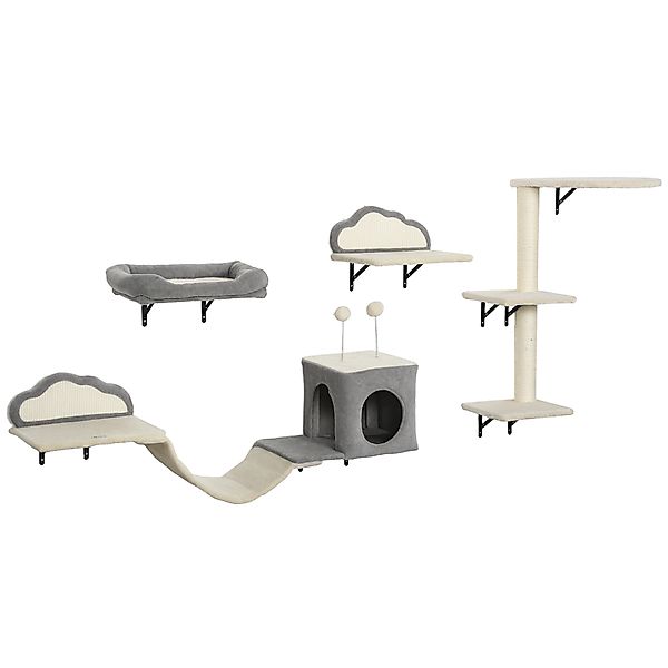 PawHut Kletterwand Katzen 4-teilig Katzen Kletterwand Set mit Kratzbrett, B günstig online kaufen