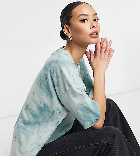 ASOS DESIGN Tall – Oversize-T-Shirt in verwaschenem Mintgrün mit Batikdesig günstig online kaufen