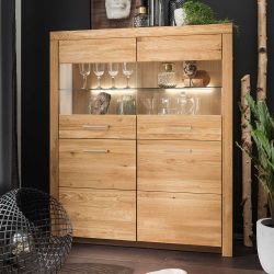 Highboard Vitrine 2 Glastüren Wildeiche Massivholz günstig online kaufen
