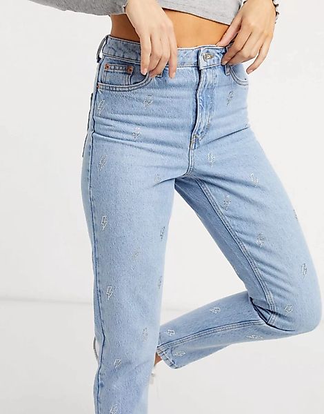 Topshop – Mom-Jeans mit hellen Details und Waschung in Bleach Stone-Blau günstig online kaufen
