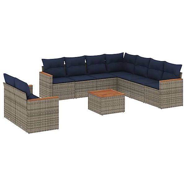 vidaXL 10-Tlg Gartensofa-Set mit Kissen Grau Polyrattan 3226110 günstig online kaufen