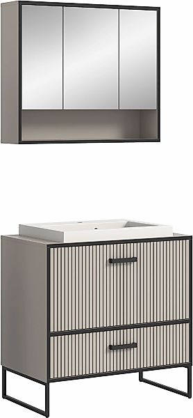 welltime Badmöbel-Set "Locri, Breite 80 cm, Rillenoptik, Metallkufen" 2 Stk günstig online kaufen