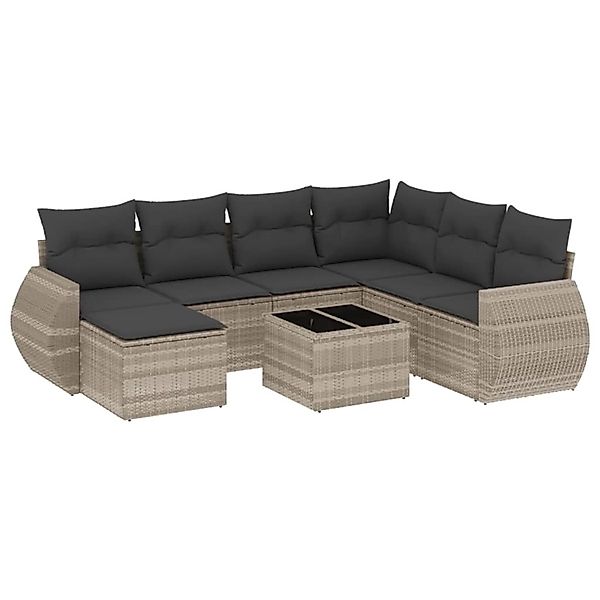 vidaXL 8-Tlg Garten-Sofagarnitur mit Kissen Hellgrau Poly Rattan 3254049 günstig online kaufen