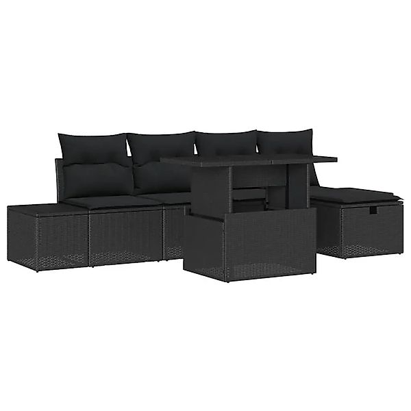 vidaXL Garten-Sofa-Set mit Kissen 6-Tlg Schwarz PE Rattan 3359870 günstig online kaufen
