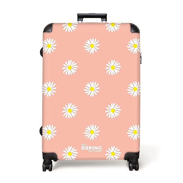NoBoringSuitcases.com© Hartschalen-Trolley Pastellorange mit Gänseblümchen günstig online kaufen