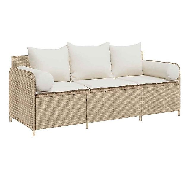 vidaXL Loungesofa Gartensofa mit Kissen 3-Sitzer Beige Poly Rattan, 1 Teile günstig online kaufen