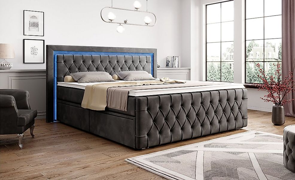 PROMETO Möbel Boxspringbett Arosa - Schubladen, LED 16 Farben, Matratze, To günstig online kaufen