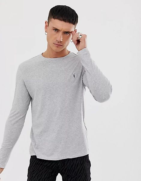 AllSaints – Tonic – Langärmliges, kalkgraues Shirt mit Widderkopf-Logo günstig online kaufen