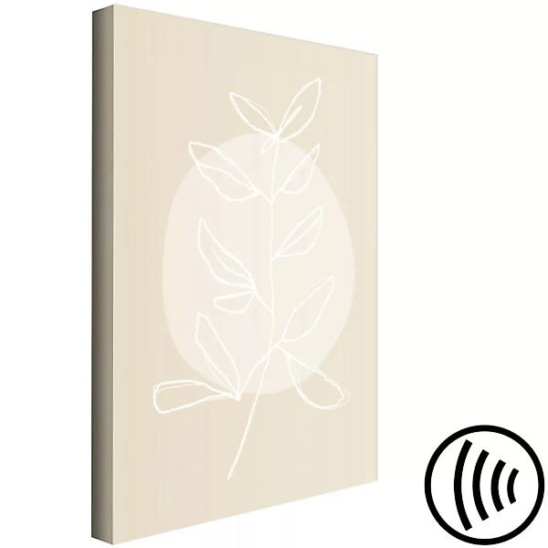 Bild auf Leinwand Weißer Zweig mit Blättern - moderne Abstraktion auf beige günstig online kaufen
