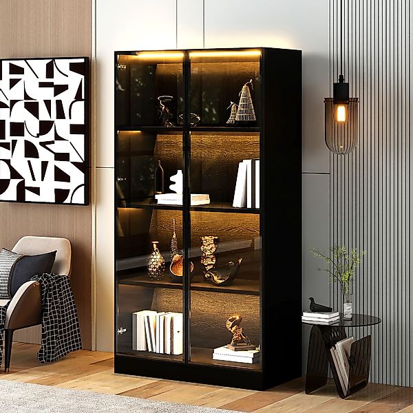 Ulife Glasvitrine Hochschrank mit Bücherregal, LED-Beleuchtung günstig online kaufen