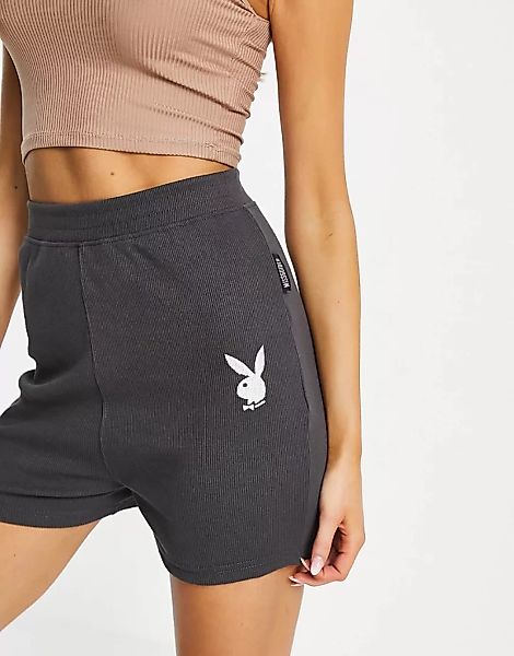 Missguided – Playboy – Booty-Shorts in Schwarz mit Hasenkopf-Logo günstig online kaufen