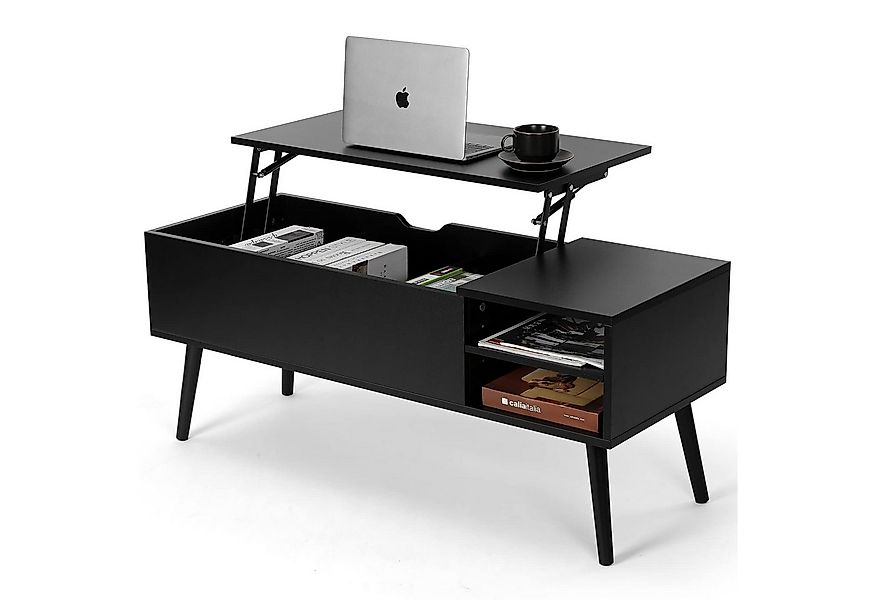 VOWNER Couchtisch Höhenverstellbar, mit Versteckten Fächern, Schwarz günstig online kaufen