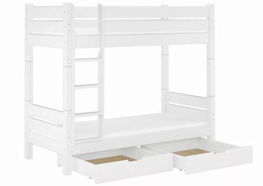 ERST-HOLZ Etagenbett Etagenbett aus Kiefer in weiß +2 Rollroste + 2 Matratz günstig online kaufen