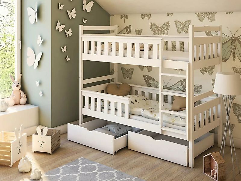 Deine Möbel 24 Etagenbett Hochbett TIM für 2 Kinder 90x200 Weiß / GRAU aus günstig online kaufen
