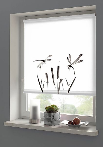 GARDINIA Seitenzugrollo "weiß / Dekor" blickdicht Sichtschutz ohne Bohren f günstig online kaufen