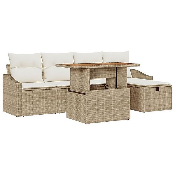vidaXL Loungesofa 6-teiliges Garten-Sofa-Set mit Kissen in Beige Poly-Ratta günstig online kaufen