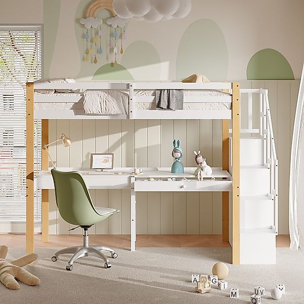 FUROKOY Hochbett Kinderbett Jugendbett mit Schreibtisch günstig online kaufen