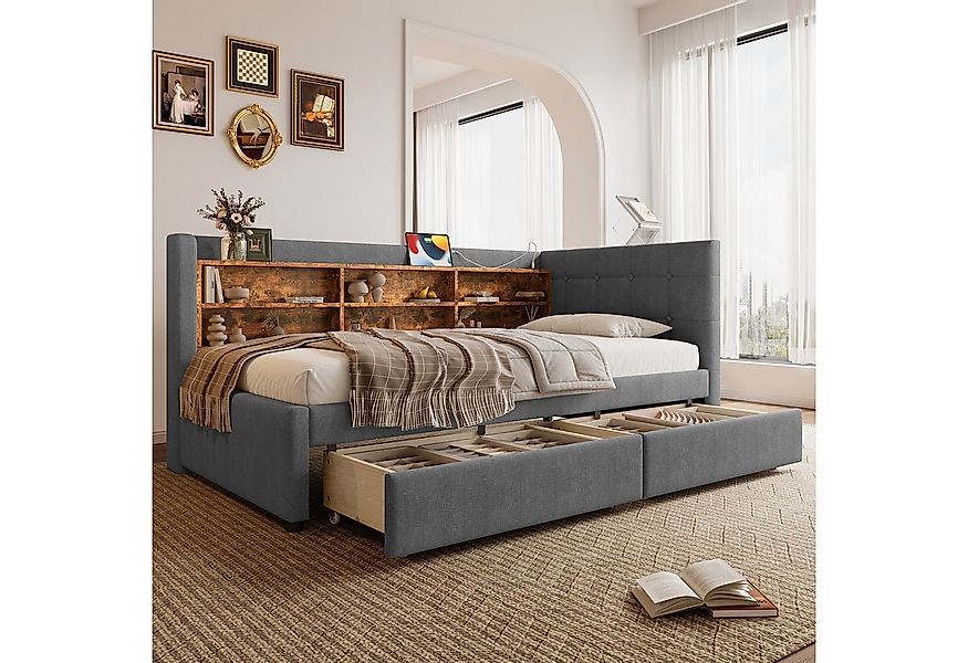 Merax Daybett Schlafsofa mit USB- & Typ-C-Anschlüssen (Leinen Sofabett Kind günstig online kaufen