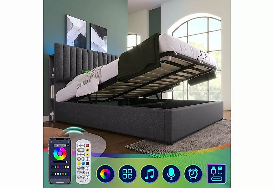Ulife Polsterbett LED App-Control Bett mit aufladen USB Type C Ladefunktion günstig online kaufen