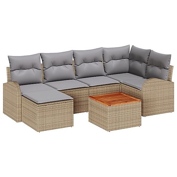 vidaXL Loungesofa 7-teiliges Garten Sofa Set mit Kissen Beige Poly Rattan, günstig online kaufen