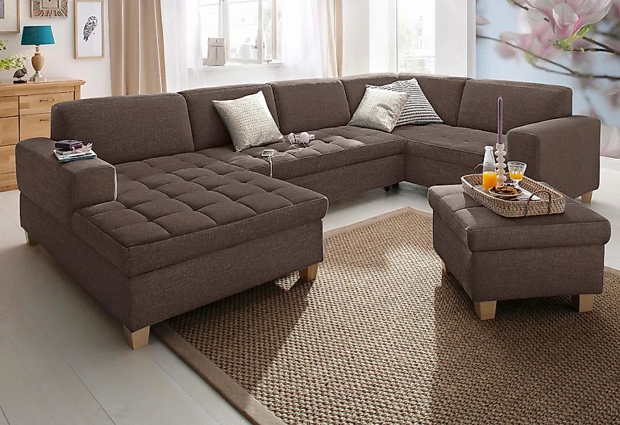 Home affaire Wohnlandschaft "Corby U-Form", wahlweise mit Bettfunktion, Ste günstig online kaufen