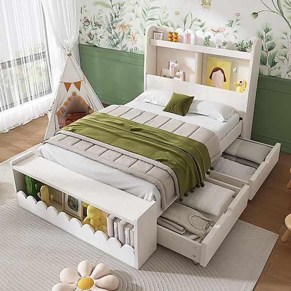 Flieks Kinderbett, Massivholz Einzelbett Stauraumbett 90x190cm günstig online kaufen