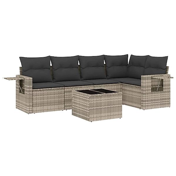 vidaXL 6-Tlg Garten-Sofagarnitur mit Kissen Hellgrau Poly Rattan 3220141 günstig online kaufen
