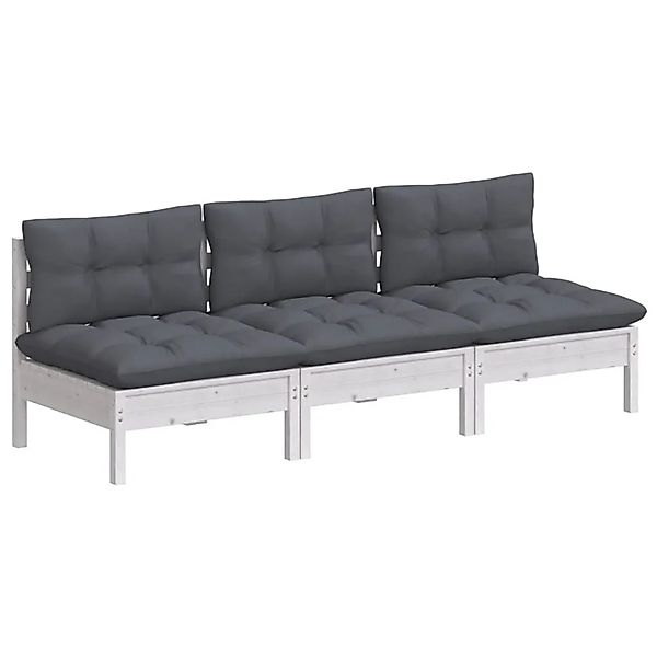 vidaXL 3-Sitzer-Gartensofa mit Anthrazit Kissen Massivholz Kiefer 3096077 günstig online kaufen